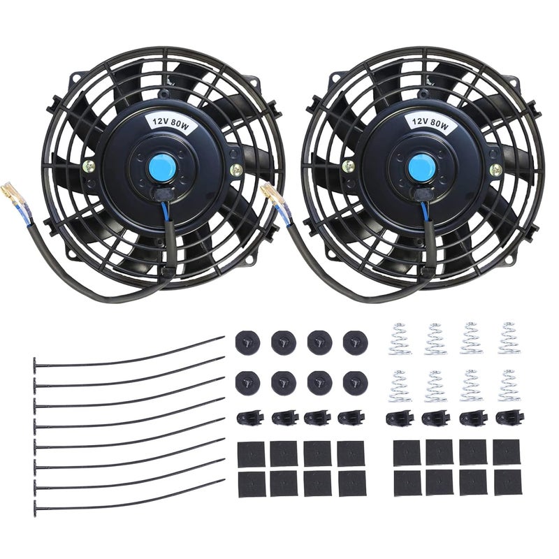 BATONECO 7" Electric Radiator Cooling Fan Assembly Kit,High Performance Cooling Radiator Fan with 12V 80W 800 CFM Mount Kit Universal Black, 2 Pack - Image 1